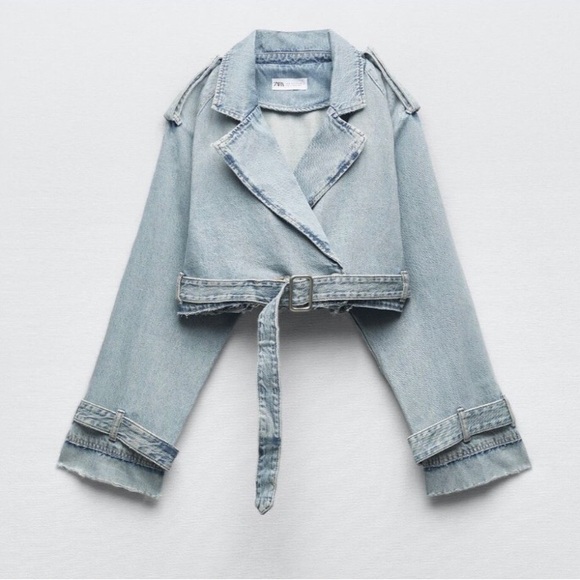 Zara Jackets & Blazers - Zara TRF Denim Cropped Trench Coat Blue Jacket S